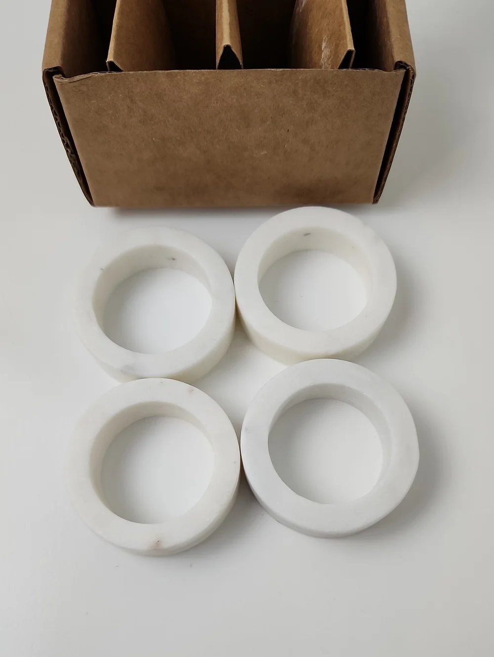 Pottery Barn Handcrafted Thin Marble Napkin Rings - Set of 4 Off White